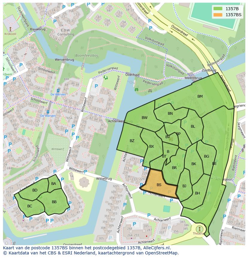 Afbeelding van het postcodegebied 1357 BS op de kaart.