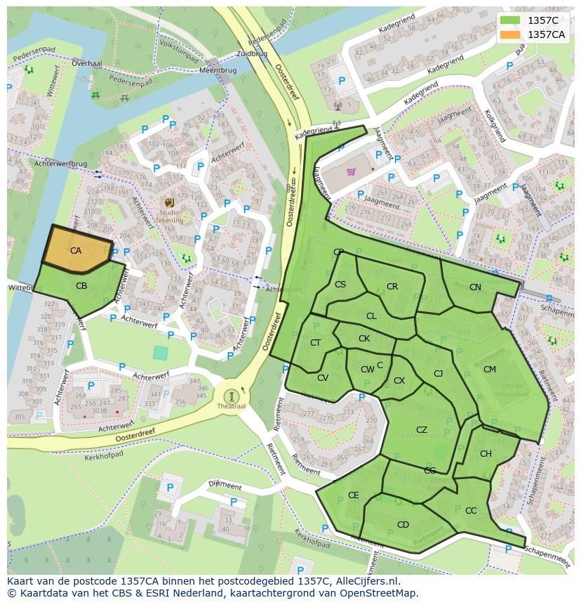 Afbeelding van het postcodegebied 1357 CA op de kaart.