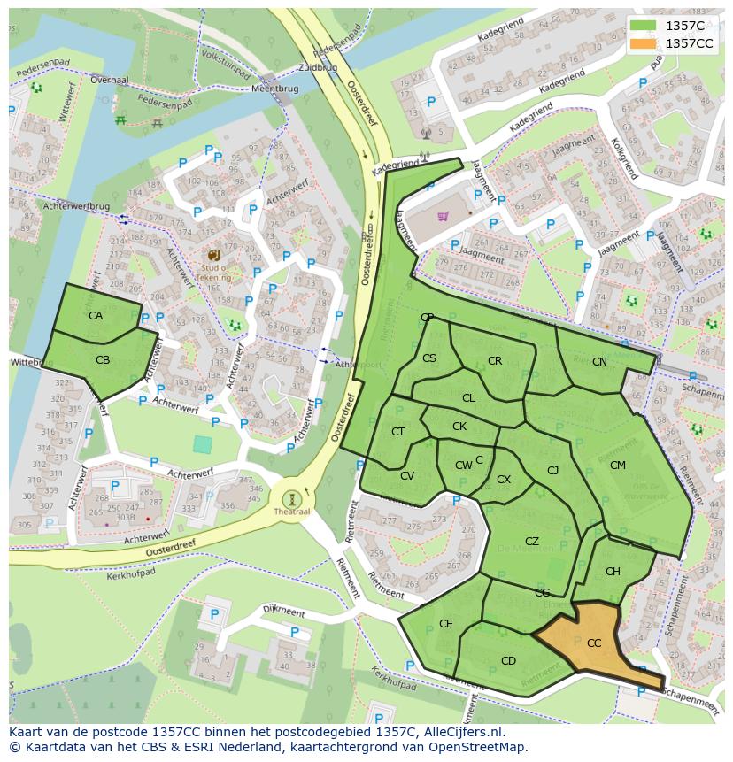 Afbeelding van het postcodegebied 1357 CC op de kaart.
