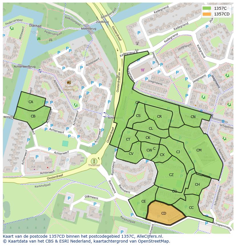 Afbeelding van het postcodegebied 1357 CD op de kaart.