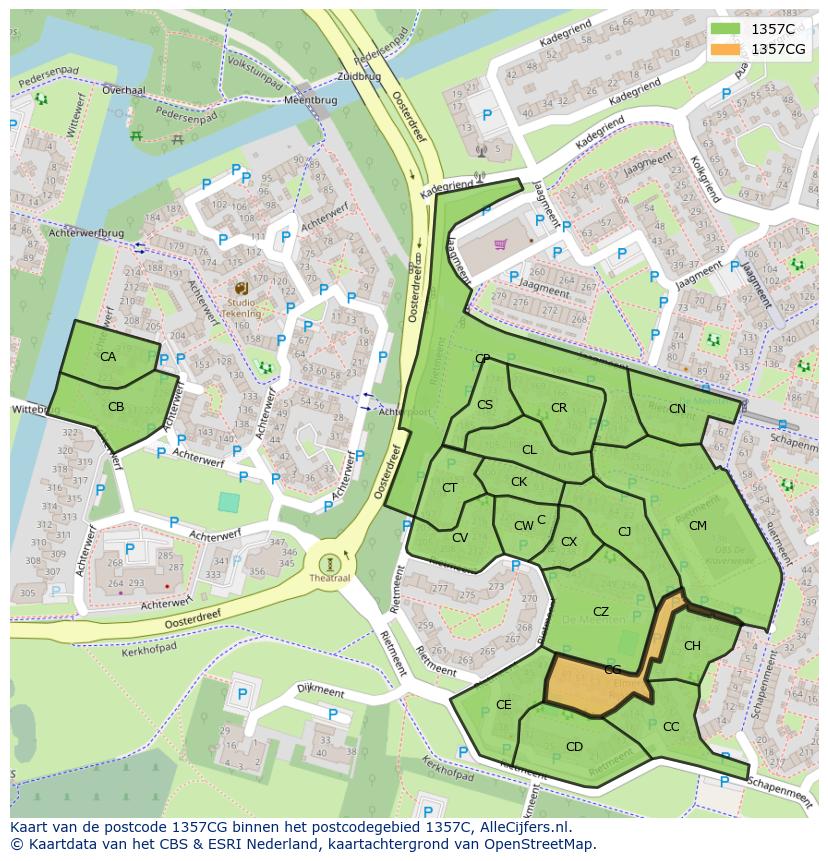Afbeelding van het postcodegebied 1357 CG op de kaart.