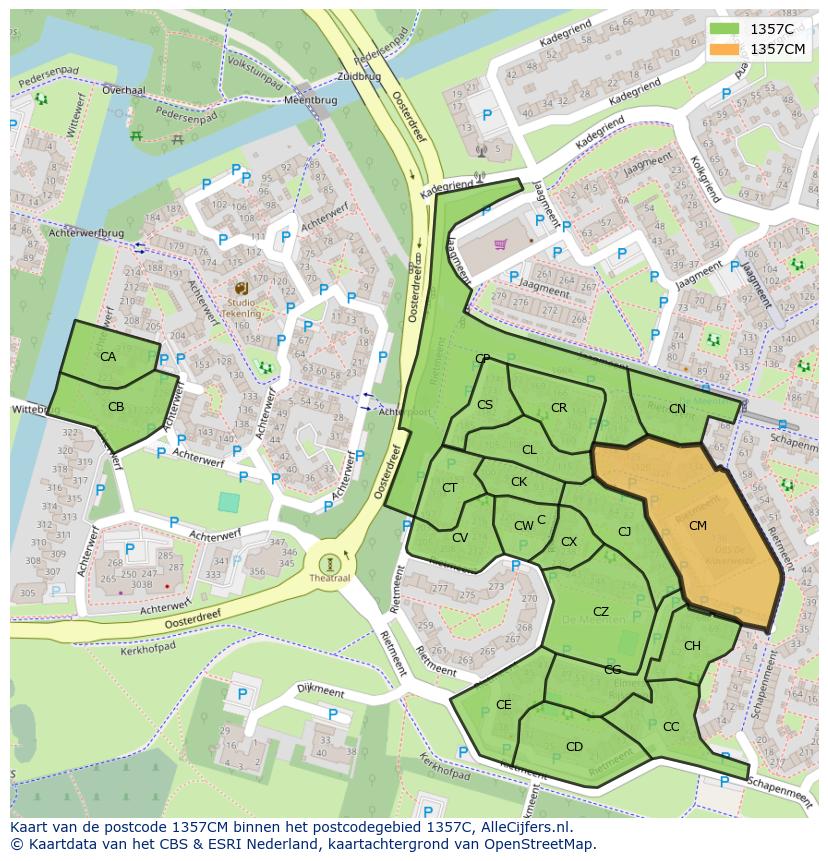 Afbeelding van het postcodegebied 1357 CM op de kaart.