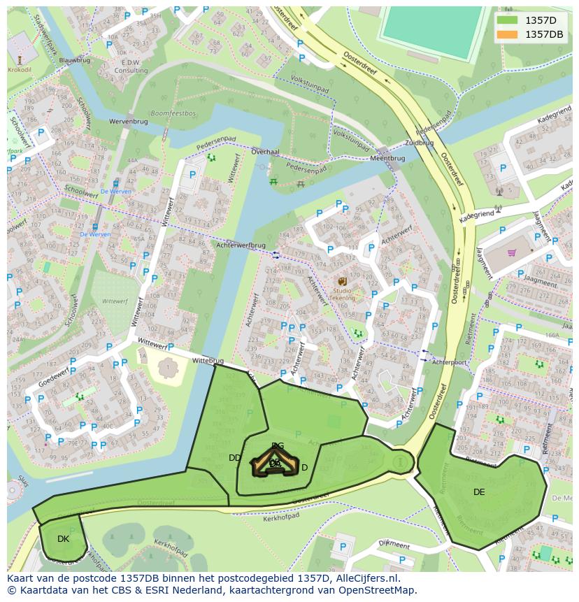 Afbeelding van het postcodegebied 1357 DB op de kaart.