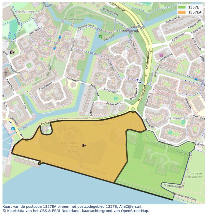 Afbeelding van het postcodegebied 1357 EA op de kaart.