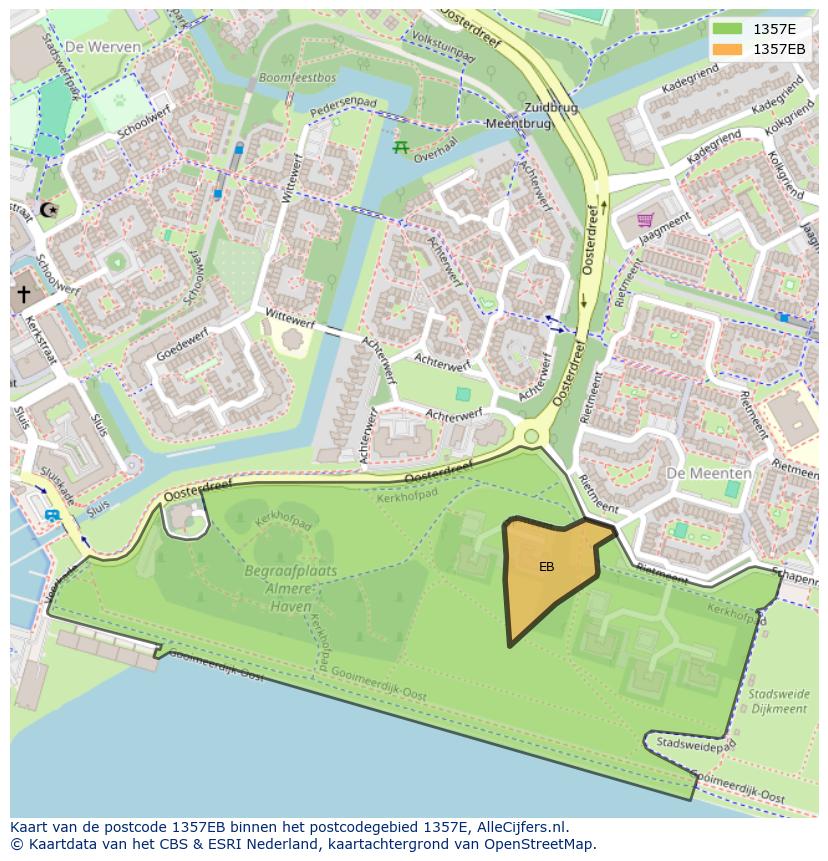 Afbeelding van het postcodegebied 1357 EB op de kaart.