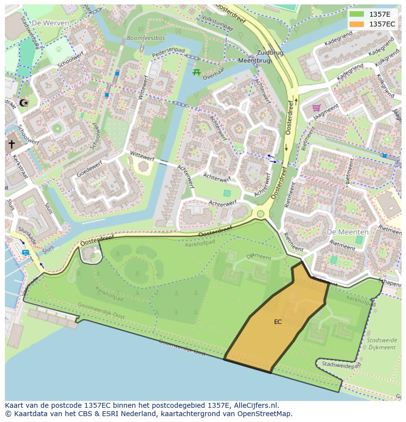 Afbeelding van het postcodegebied 1357 EC op de kaart.