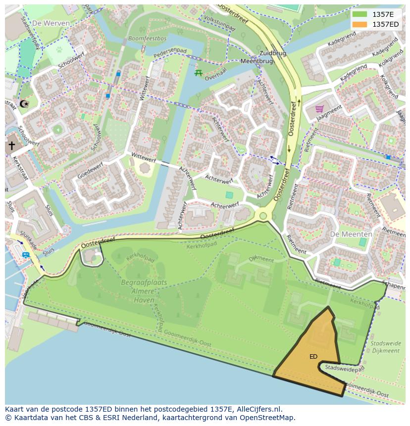 Afbeelding van het postcodegebied 1357 ED op de kaart.