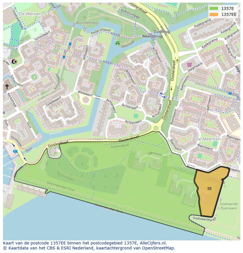 Afbeelding van het postcodegebied 1357 EE op de kaart.