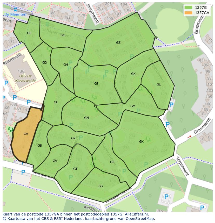 Afbeelding van het postcodegebied 1357 GA op de kaart.