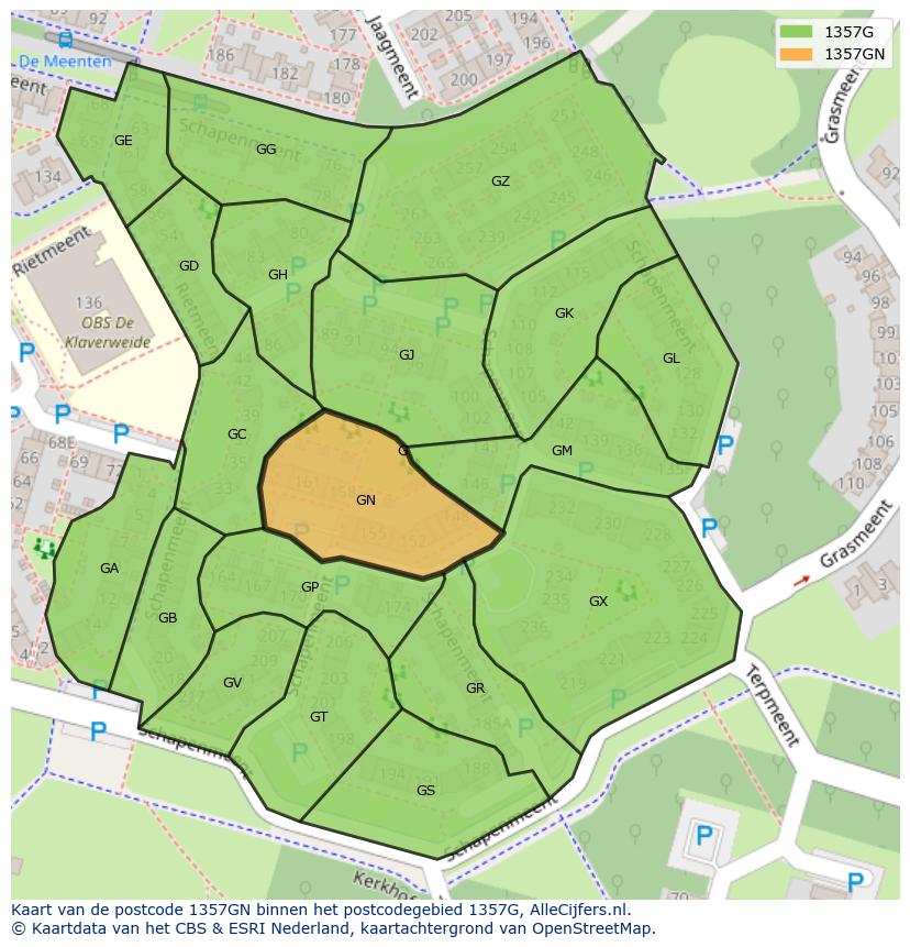 Afbeelding van het postcodegebied 1357 GN op de kaart.