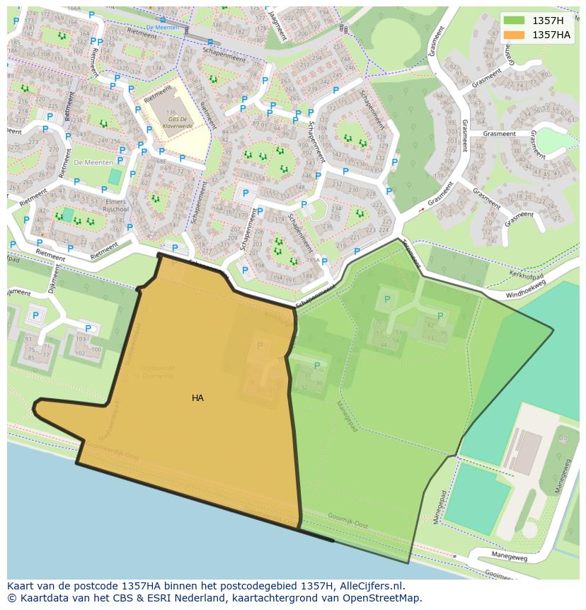Afbeelding van het postcodegebied 1357 HA op de kaart.