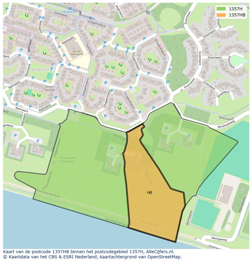 Afbeelding van het postcodegebied 1357 HB op de kaart.