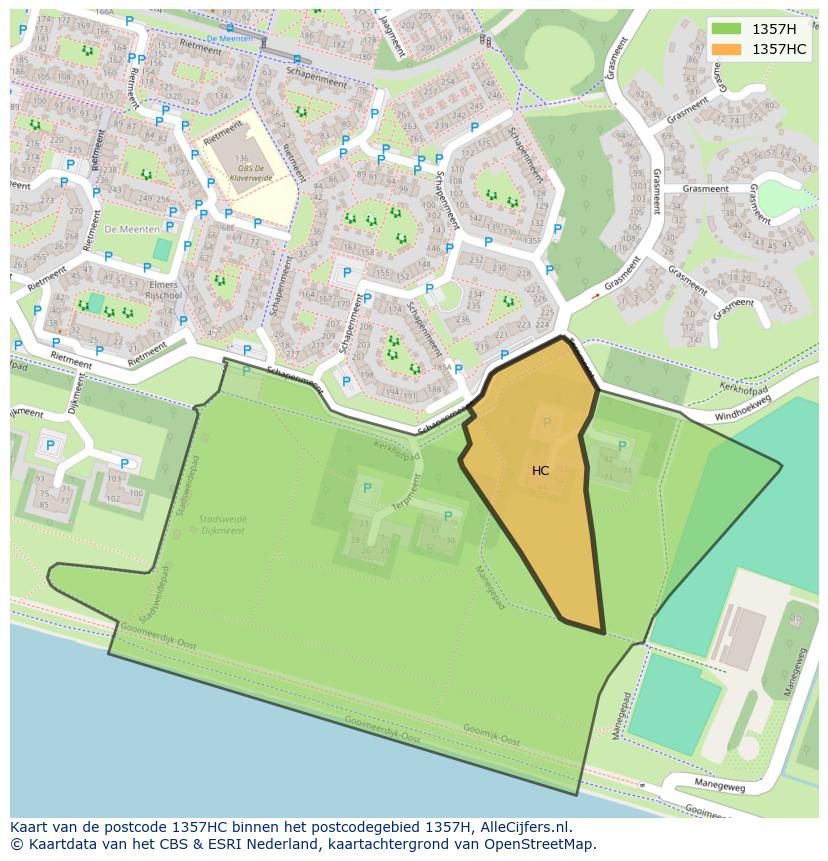 Afbeelding van het postcodegebied 1357 HC op de kaart.