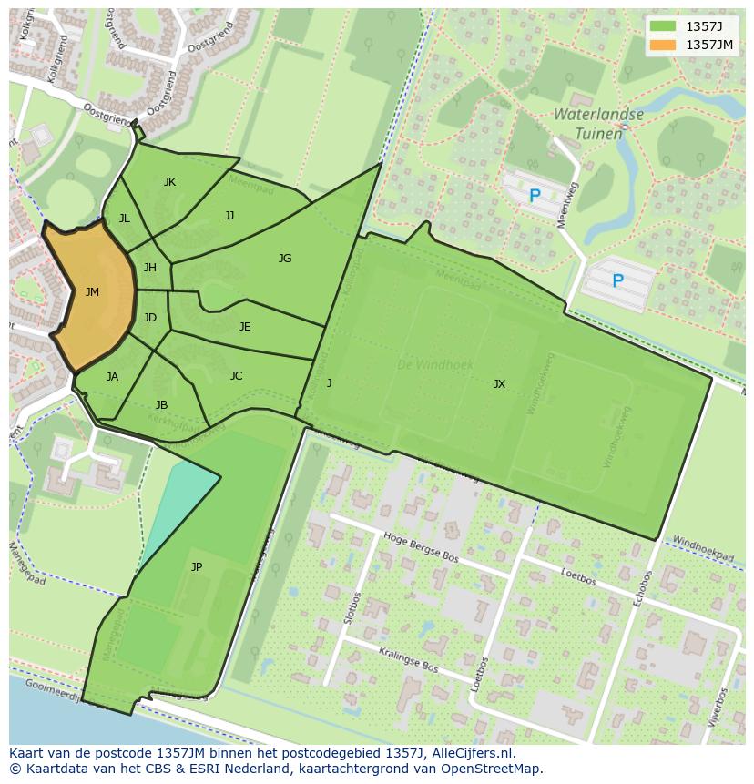 Afbeelding van het postcodegebied 1357 JM op de kaart.