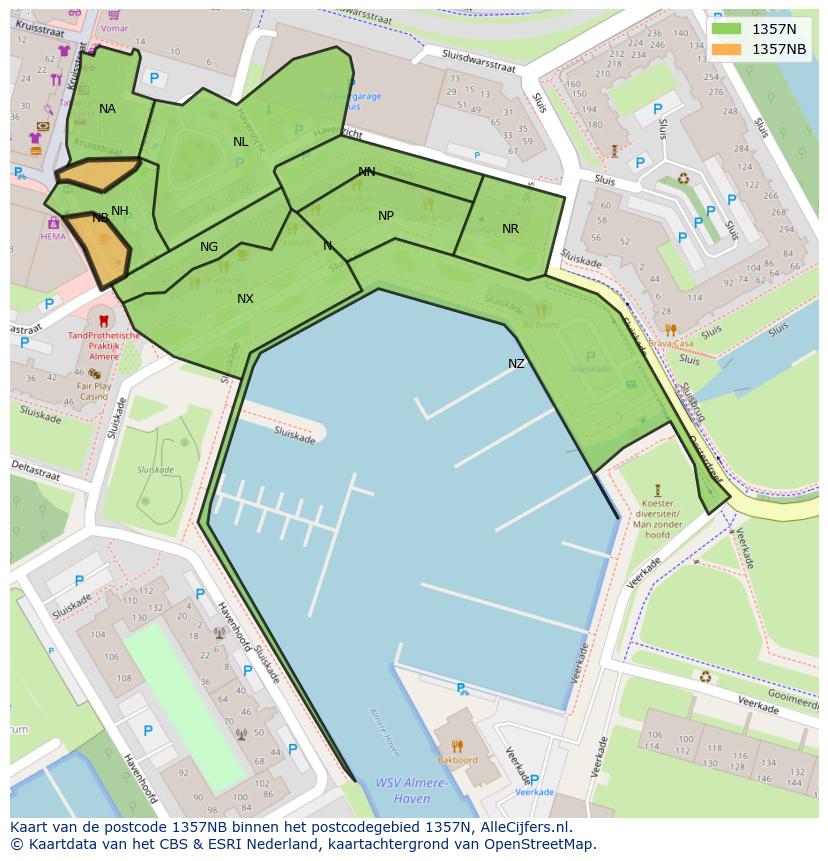 Afbeelding van het postcodegebied 1357 NB op de kaart.
