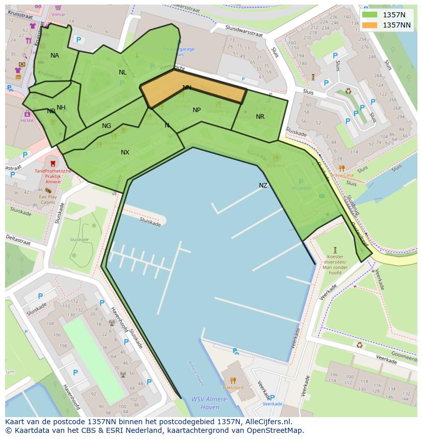 Afbeelding van het postcodegebied 1357 NN op de kaart.