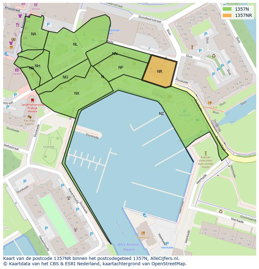 Afbeelding van het postcodegebied 1357 NR op de kaart.