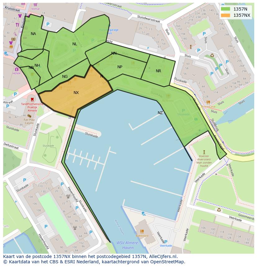 Afbeelding van het postcodegebied 1357 NX op de kaart.