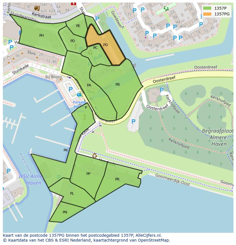Afbeelding van het postcodegebied 1357 PG op de kaart.