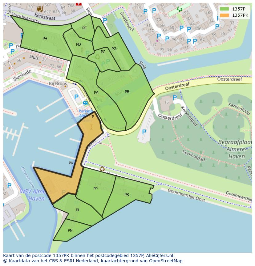 Afbeelding van het postcodegebied 1357 PK op de kaart.
