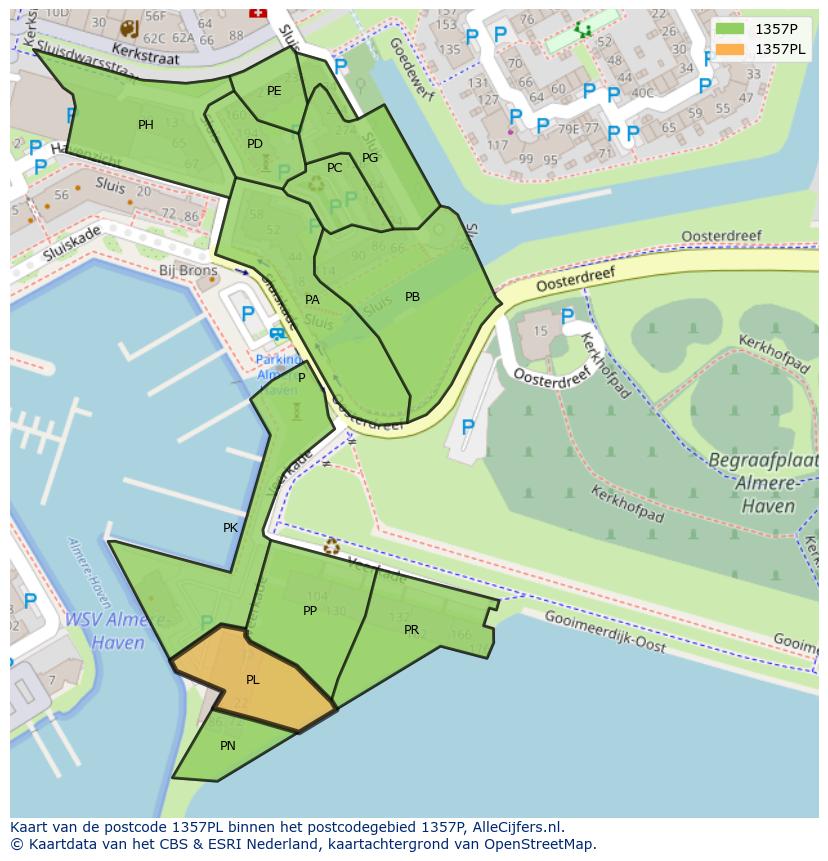 Afbeelding van het postcodegebied 1357 PL op de kaart.