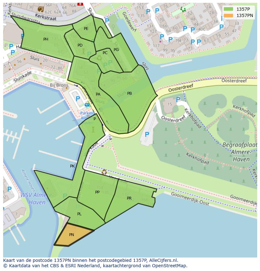 Afbeelding van het postcodegebied 1357 PN op de kaart.
