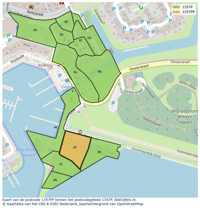 Afbeelding van het postcodegebied 1357 PP op de kaart.