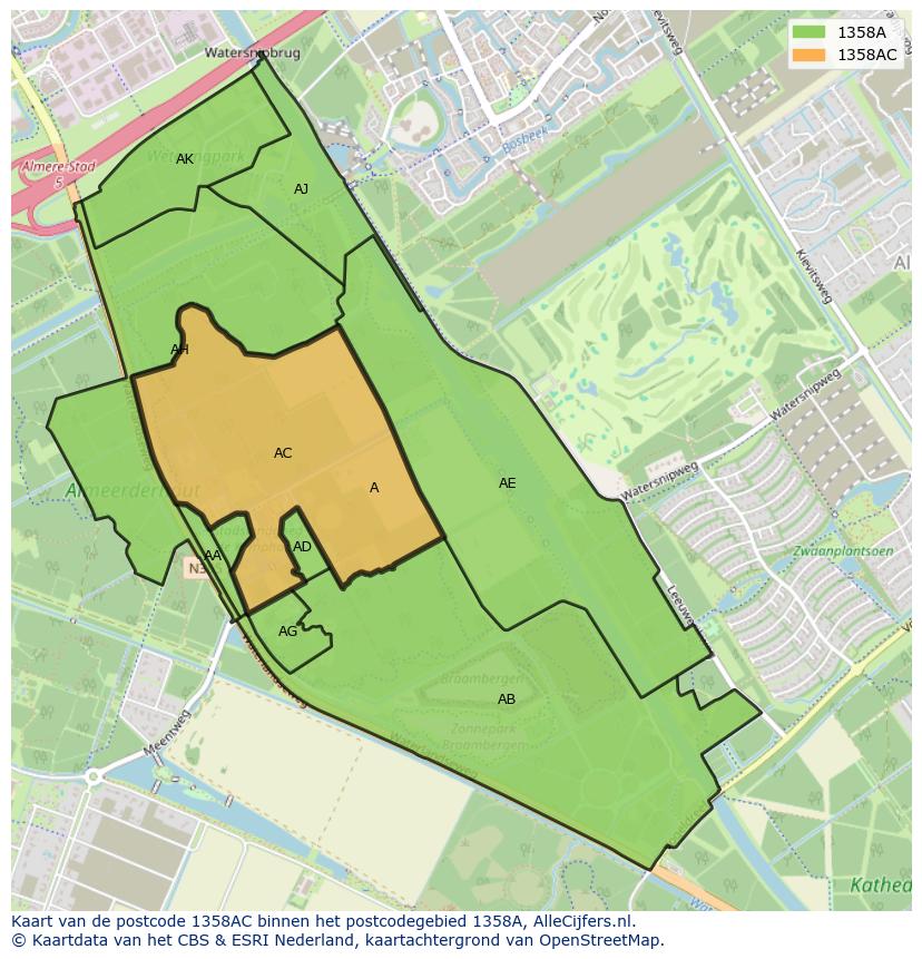 Afbeelding van het postcodegebied 1358 AC op de kaart.