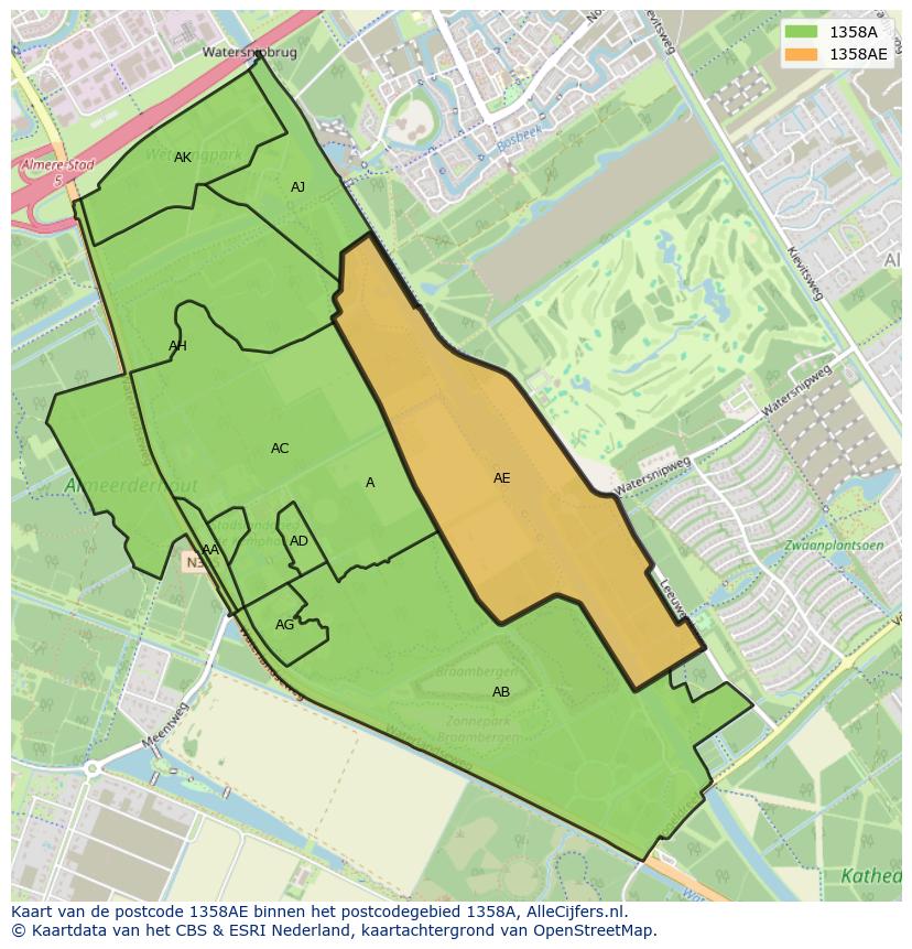 Afbeelding van het postcodegebied 1358 AE op de kaart.