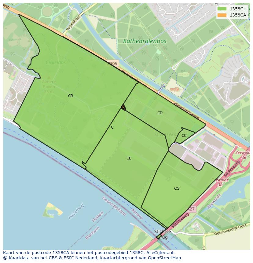 Afbeelding van het postcodegebied 1358 CA op de kaart.