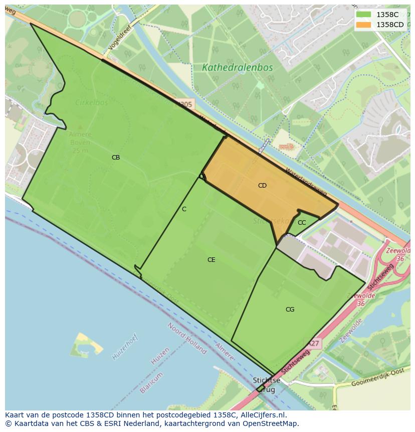 Afbeelding van het postcodegebied 1358 CD op de kaart.