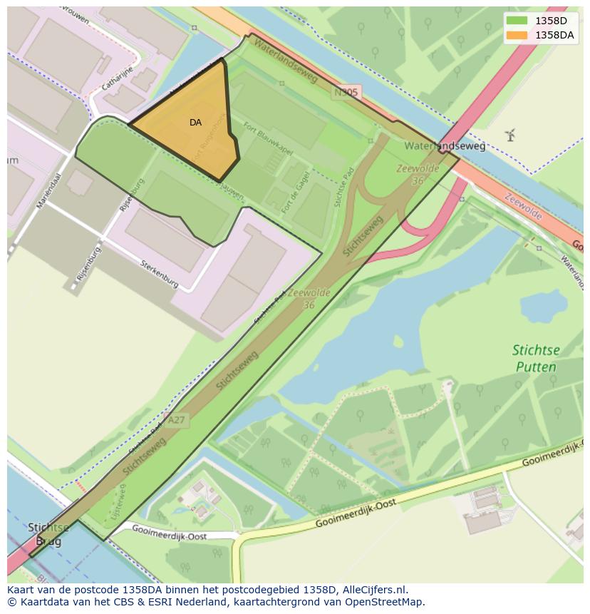 Afbeelding van het postcodegebied 1358 DA op de kaart.