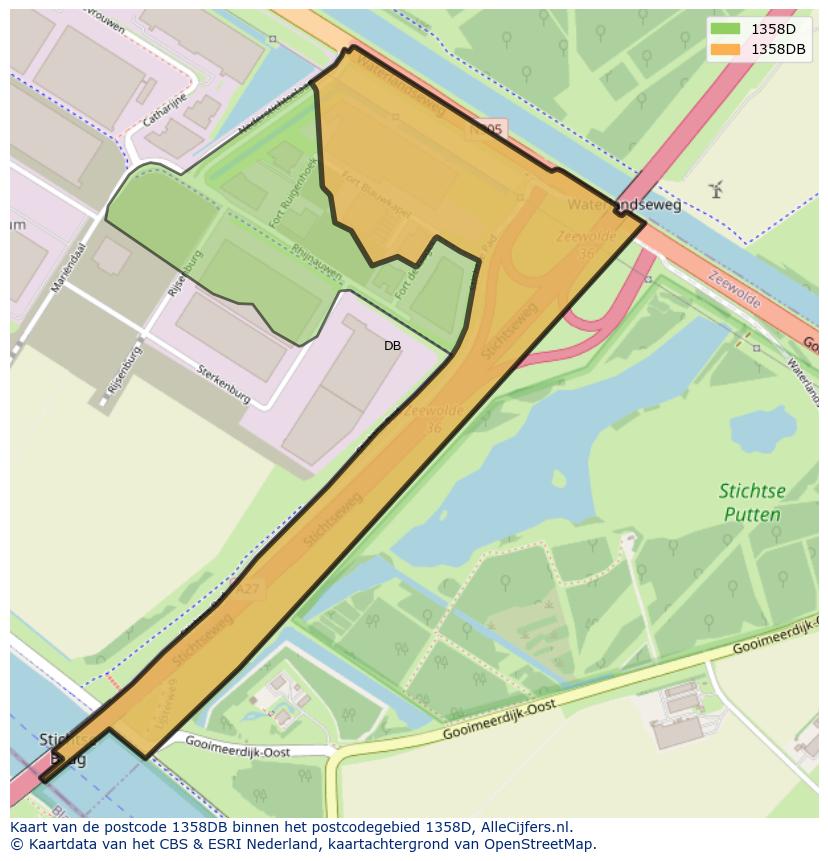 Afbeelding van het postcodegebied 1358 DB op de kaart.