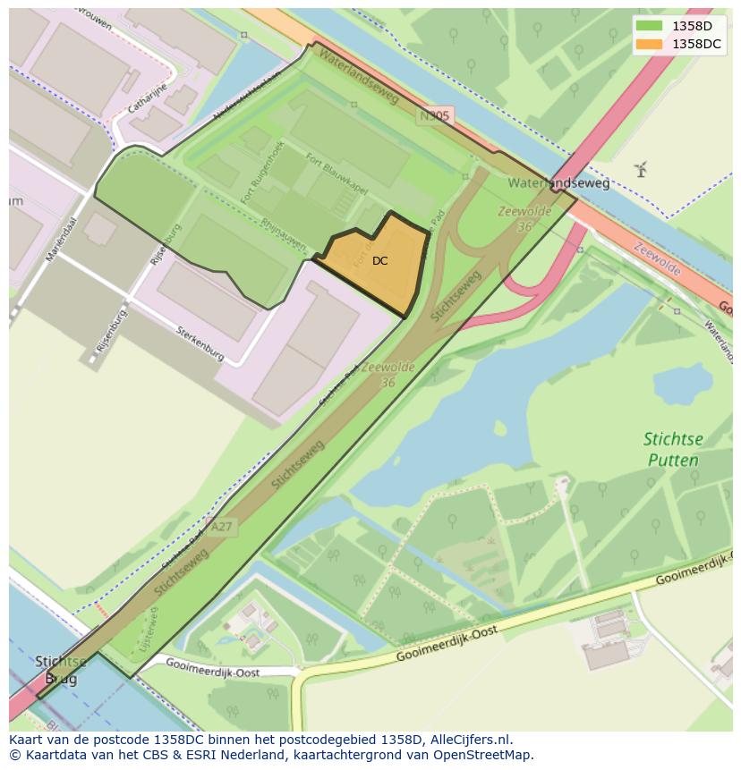 Afbeelding van het postcodegebied 1358 DC op de kaart.