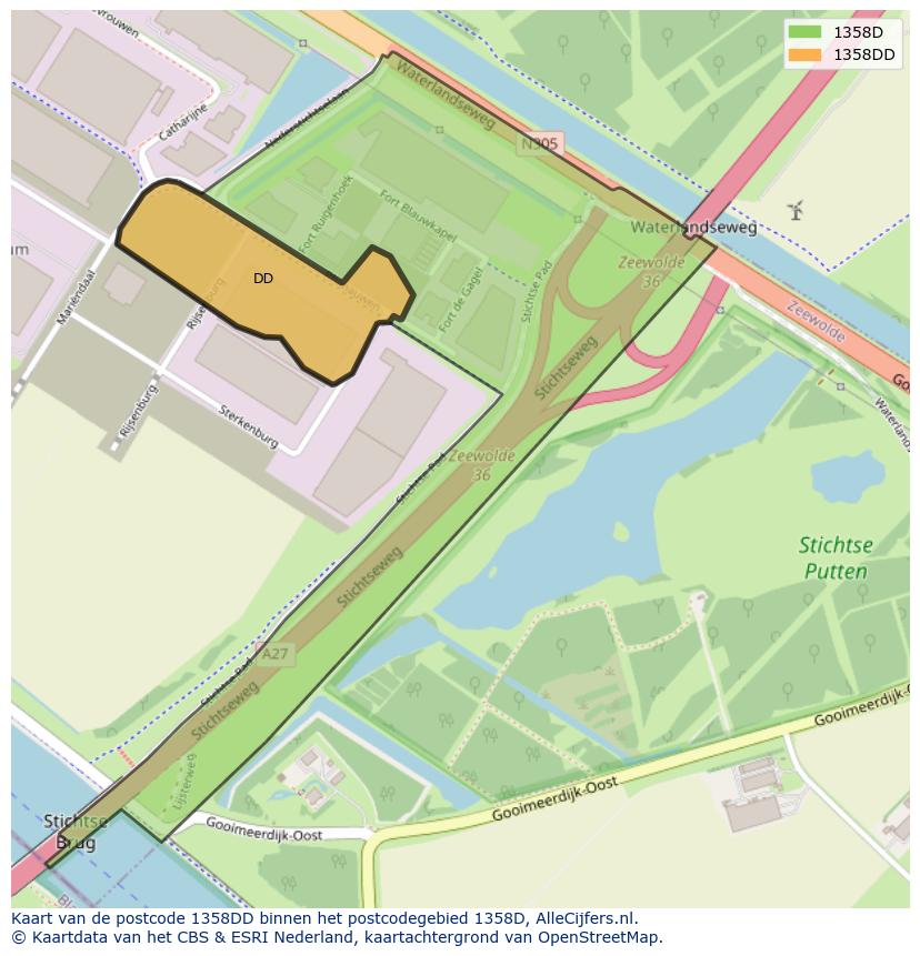 Afbeelding van het postcodegebied 1358 DD op de kaart.