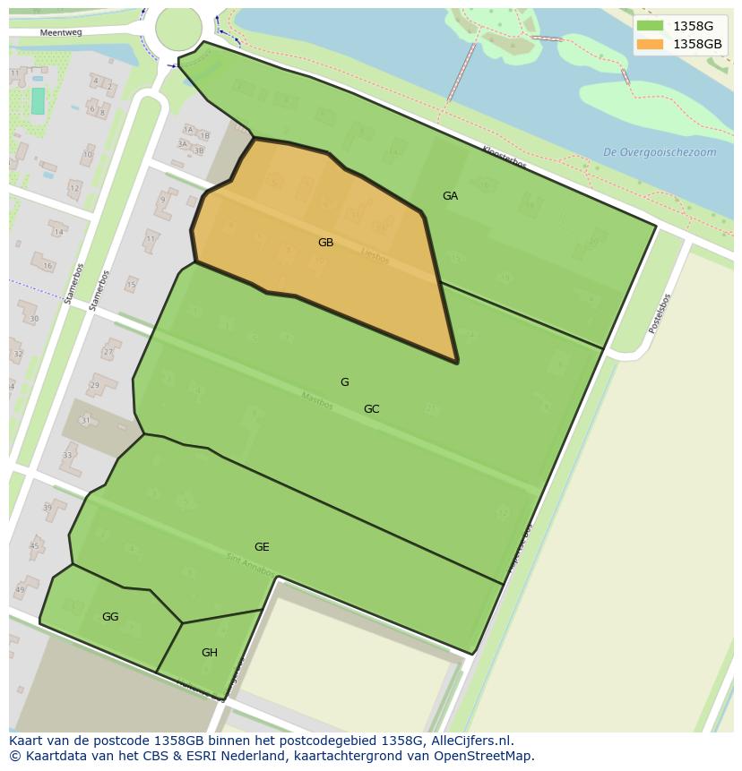 Afbeelding van het postcodegebied 1358 GB op de kaart.