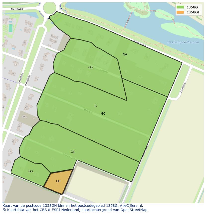 Afbeelding van het postcodegebied 1358 GH op de kaart.