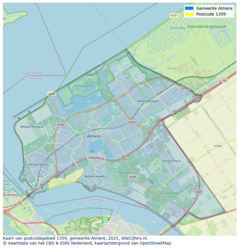 Afbeelding van het postcodegebied 1359 op de kaart.