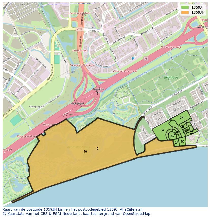 Afbeelding van het postcodegebied 1359 JH op de kaart.