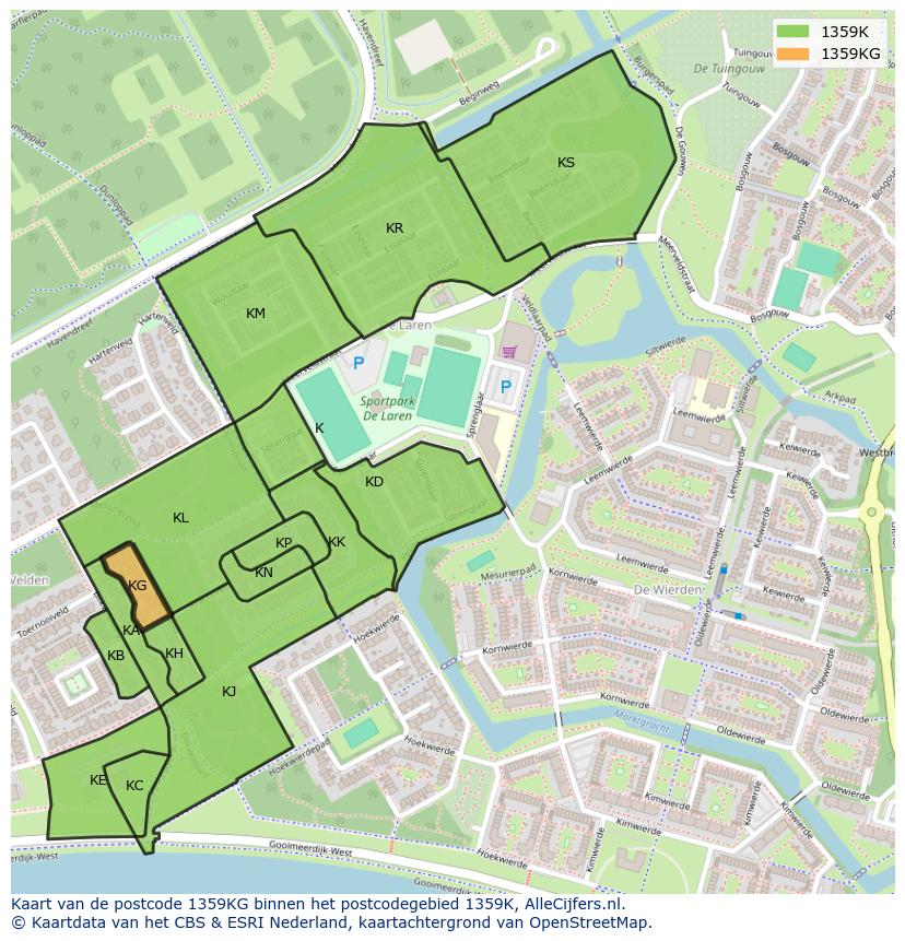 Afbeelding van het postcodegebied 1359 KG op de kaart.