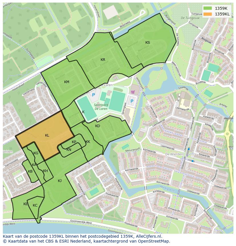 Afbeelding van het postcodegebied 1359 KL op de kaart.