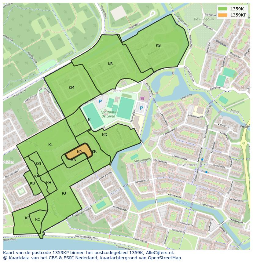 Afbeelding van het postcodegebied 1359 KP op de kaart.