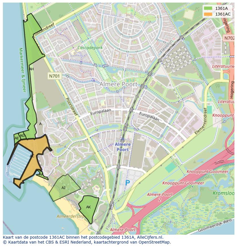 Afbeelding van het postcodegebied 1361 AC op de kaart.