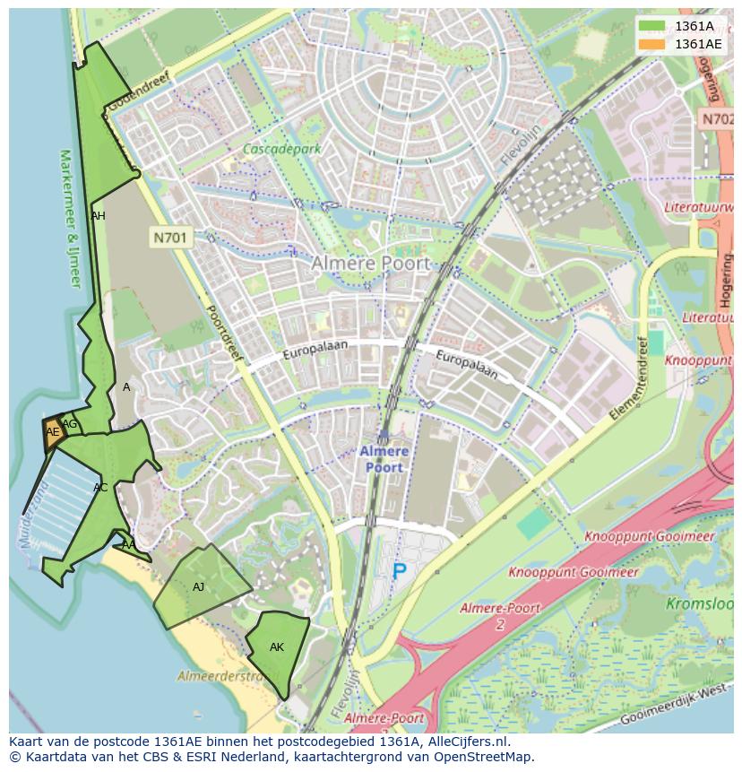 Afbeelding van het postcodegebied 1361 AE op de kaart.