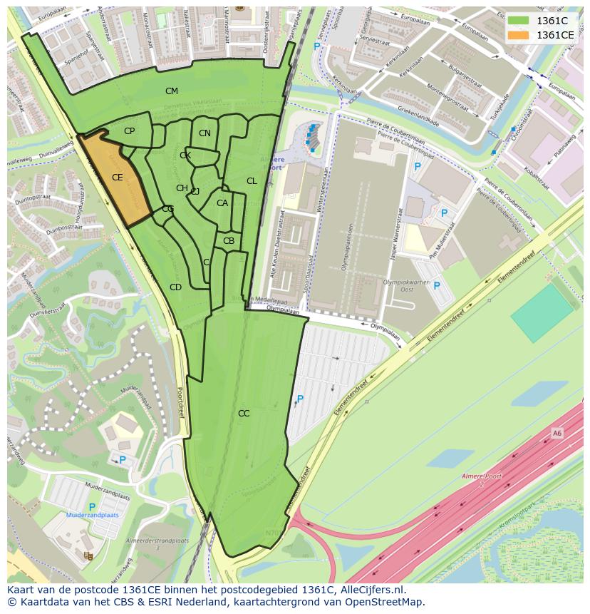Afbeelding van het postcodegebied 1361 CE op de kaart.