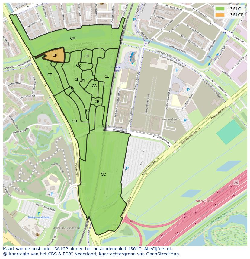 Afbeelding van het postcodegebied 1361 CP op de kaart.