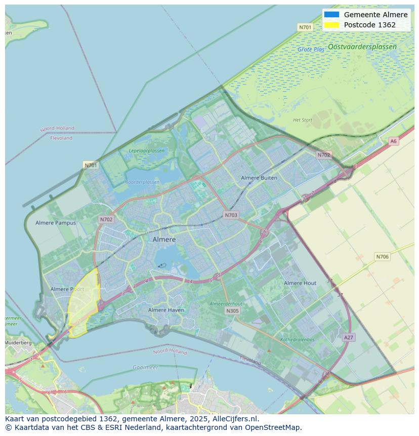 Afbeelding van het postcodegebied 1362 op de kaart.