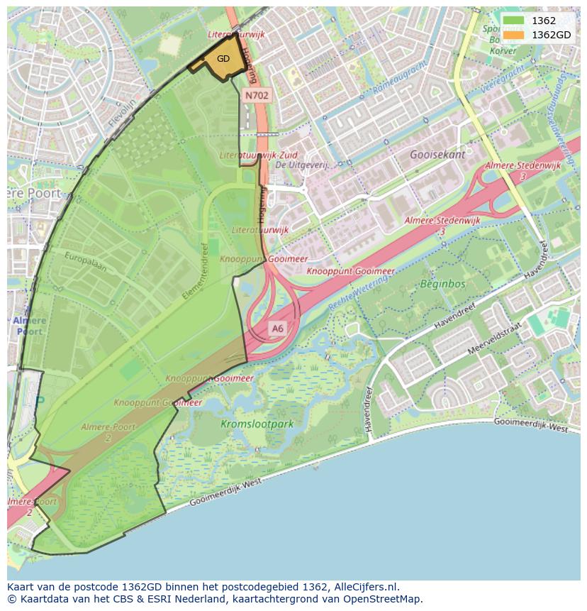Afbeelding van het postcodegebied 1362 GD op de kaart.