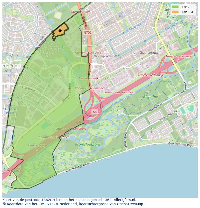 Afbeelding van het postcodegebied 1362 GH op de kaart.
