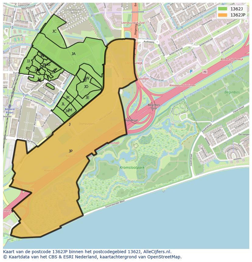 Afbeelding van het postcodegebied 1362 JP op de kaart.